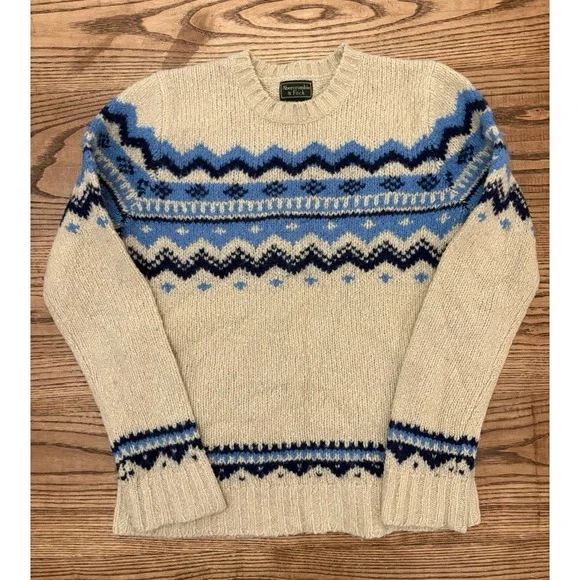 Abercrombie & Fitch Men's Small Fair Isle Woole Blend Crewneck Knit Sweater - Picture 1 of 5